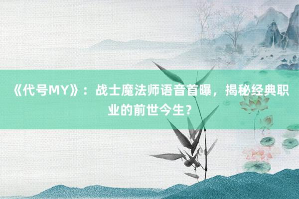 《代号MY》：战士魔法师语音首曝，揭秘经典职业的前世今生？